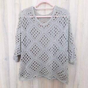 Womens Open Knit Lightweight Top‎ Size XL Taupe Cottage Boho Minimalist Coastal
